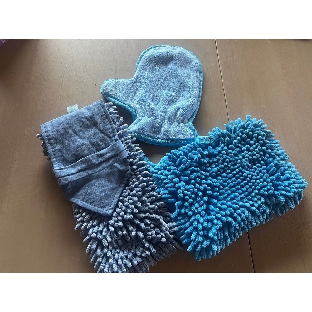 Norwex Dusting Mitts and Hand Towel 3pc Blue Chenille Microfiber